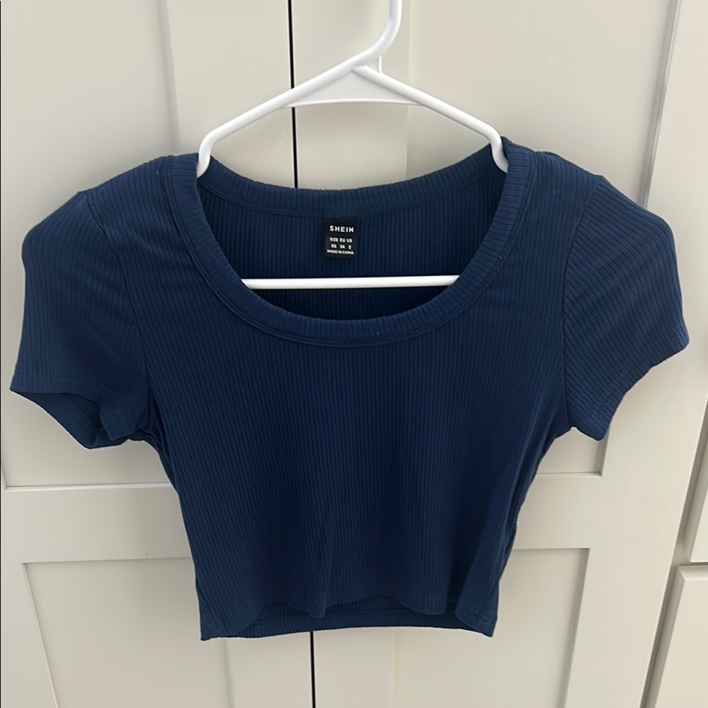 SHEIN Blue Fitted Crop T-Shirt Short Sleeve